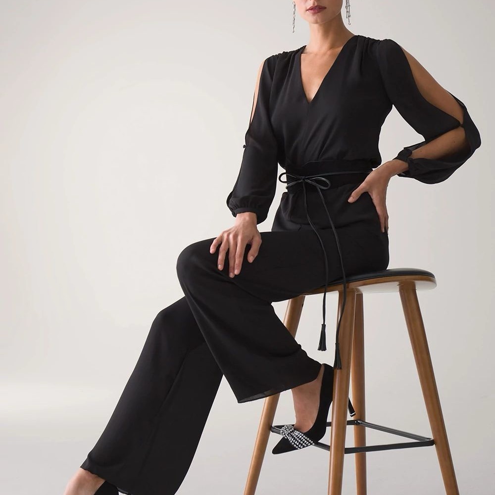WHBM black tie jumpsuit